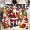 Christmas Santa Claus and Reindeer Printed Flannel Throw Blanket - All-Season Throw for Sofa, Bed - Soft, Cozy, Christmas Gifts - 3 of 4
