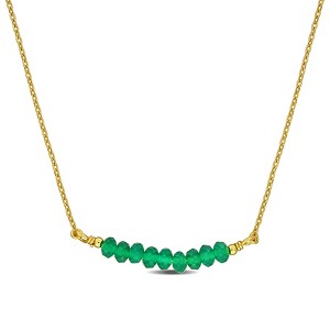 EVERLY JEWELRY | Yellow Plated Sterling Silver 3/5ct TGW Green Onyx Bead Bar Necklace, 16.5 inc + 2 inc - 1 of 4