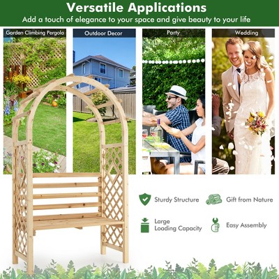 Natural Fir Wood Garden Bench Arch Arbor with Trellis