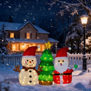 Angel Sar 3Pcs Lighted Christmas Decorations, Santa Snowman and Tree with 150 Warm White LEDs, Outdoor Indoor Holiday Yard Decor for Seasonal Displays - 1 of 4