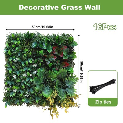 Artificial Wall Panels 20 x 20 Inch,Grass Wall Panels with Zip Tiles.Greenery Backdrop Privacy Screen for Indoor and Outdoor Decor,6/12/16 Pack