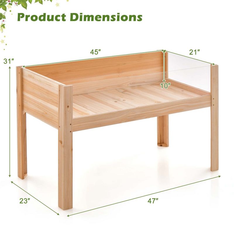 Costway Raised Wooden Garden Bed 24"/31" Elevated Planter Box Plant Terrarium with Drain Holes, 3 of 11