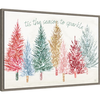 Holiday Sparkle Christmas Trees Canvas Wall Art in Grey Frame