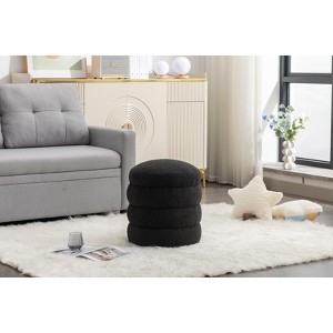 VASIP   Velvet Fabric Round Ottoman with Bottom Wooden Shelving ,for Living Room - 1 of 4