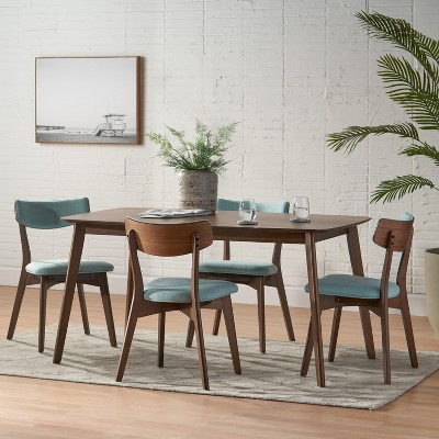 Christopher Knight Home Alma Mid Century Modern Fabric Upholstered Wood 5 Piece Dining Set