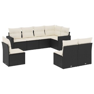 vidaXL 8 Piece Patio Sofa Set with Cushions Black and Cream - Without Table - 1 of 4