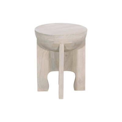 The Urban Port 20" Side End Table Mango Wood Drum Top Classic Washed White