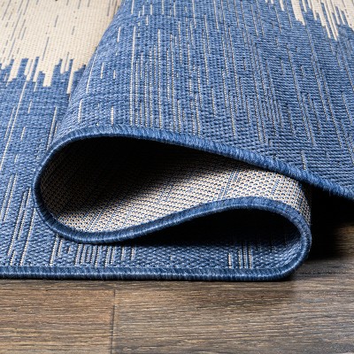 Tavira Blue and Beige Striped Synthetic Runner Rug