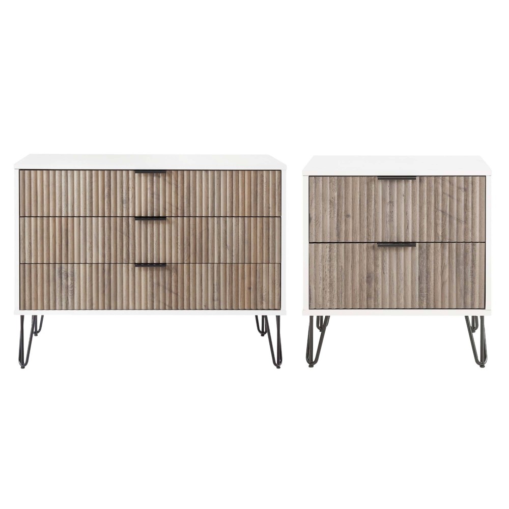 Manhattan Comfort Dumbo 2pc Modern 3 Drawer Dresser and 2 Drawer Nightstand Set White/Gray