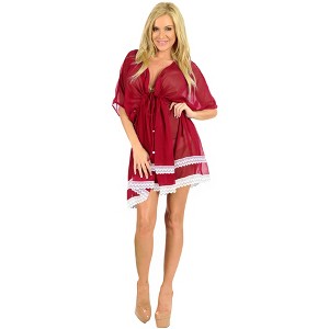 LA LEELA Women's Summer Vacation Beachwear Mini Bathing Suit Loose Beach Dress Cover up Bikini Swimsuit Cover ups for Women 2X-3X Red, Solid - 1 of 4