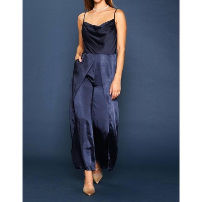 Women's Cowl Neck Satin Jumpsuit - SKIES ARE BLUE