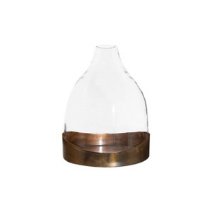 10" x 7" Glass Cloche with Metal Antique Copper Finish Trays Brass - Storied Home: Vintage Display Dome, Elegant Terrarium - 1 of 4