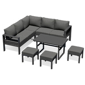 Cesicia 7-Piece Blue Patio Sofa Set with Adjustable Height Coffee Table for Backyard, Porch & Poolside - 1 of 4