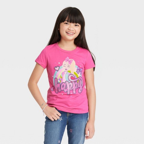 Girls' JoJo Siwa 'Happy' Short Sleeve Graphic T-Shirt - Pink L Plus