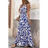 Womens Summer Dress V Neck Elastic Waist Sleeveless Floral Elegant Casual Maxi Dress - 2 of 4