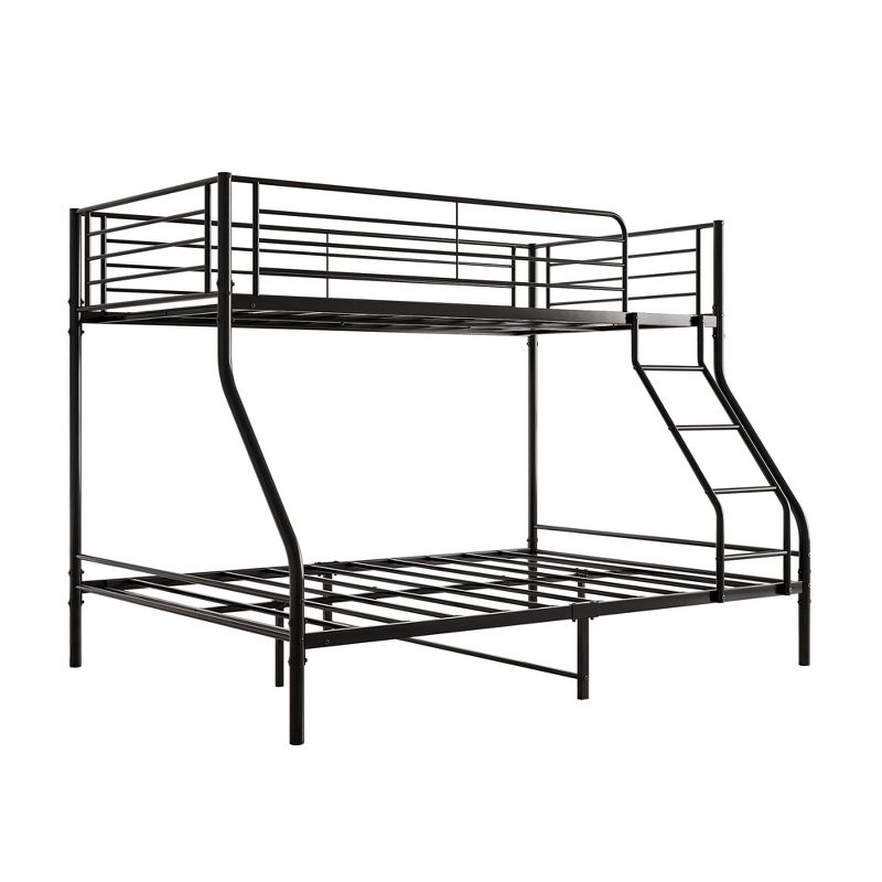 Twin-Over-Full Metal Bunk Bed with Ladder and Enhanced Upper-Level Guardrail, Black-ModernLuxe, 5 of 9