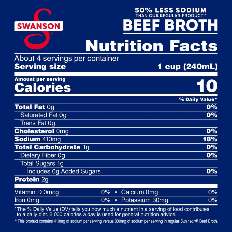 Swanson 100% Natural Gluten Free 50% Less Sodium Beef Broth - 32oz, 3 of 15
