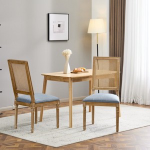 Set of 2 French Country Dining Chairs with Rattan Back and Upholstered Seats, Solid Wood Armless Chairs for Dining Room or Kitchen-Panipeachy - 1 of 4