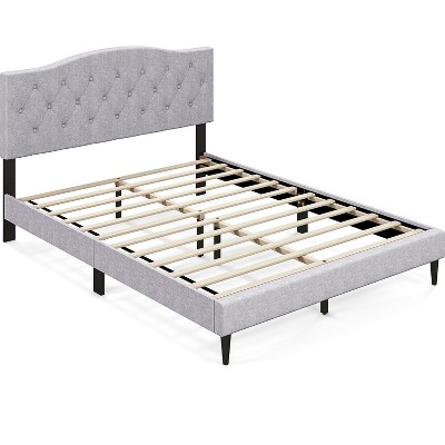 Infans Queen Size Upholstered Platform Bed Linen Bed Frame w/ Button Tufted Headboard