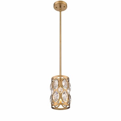 Mini Matte Black and Brass Crystal Pendant Light