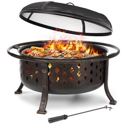 Singlyfire 36 Inch Fire Pits With Semicircular Grill Net Wood Burning ...