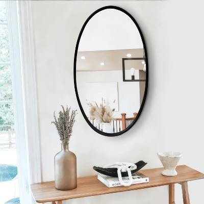 MAYEERTY Oval Decorative Metal Wall Mirror withh Framed Edges and Wooden Backing Black 30.98"x20.98"