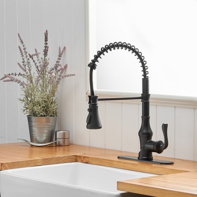 Matte Black Pull-Down Kitchen Faucet with Deck Plate