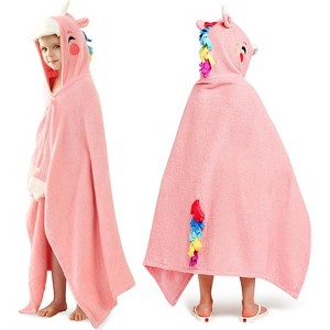 Joyfy Unicorn Hooded Towel for Kids - Soft 100% Cotton Bath Beach Towel - 30" x 50" for Kids 3-10 Years - Absorbent Swim Towel Pullover for Boys Girls - 1 of 4