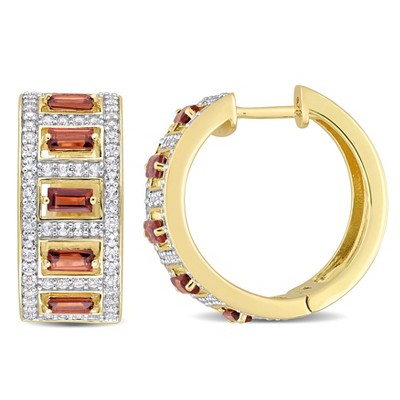 EVERLY JEWELRY | Silver Baguette cut Gemstone Hoop Earrings - Multiple Metal Color and Gemstone Type Options.
