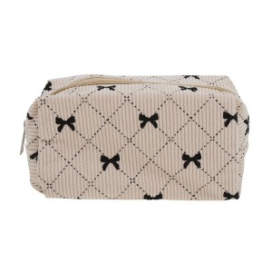 Unique Bargains 1 Pc Bow Corduroy Style Drawstring Makeup Bag for Vacation Corduroy - 1 of 4