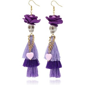 Halloween Skeleton Rose Earrings: Handmade Tassel Party Jewelry - 1 of 4