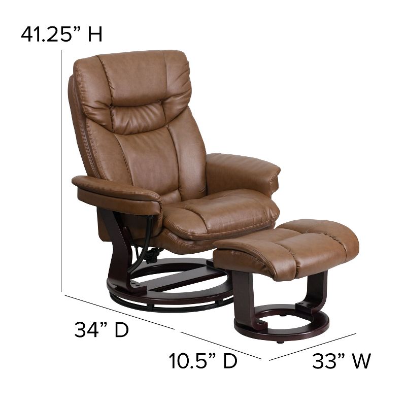 Flash Furniture Contemporary Multi-Position Recliner and Curved Ottoman with Swivel Mahogany Wood Base, 5 of 15