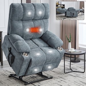Oversized Chenille Power Lift Recliner Chair with Heat & Massage, Dual Motor Infinite Position, 8-Point Vibration, Lumbar Heating, Cup Holders - 1 of 4