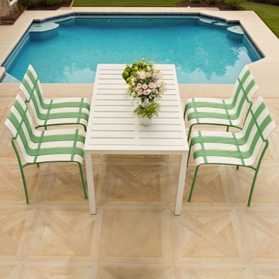 Modern Armless Outdoor Chair with Sturdy Metal Legs, All-Weather Patio Accent Seating for Porch, Garden or Balcony-The Pop Home