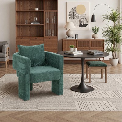 Dolonm 28.5 in.Chenille Accent Chair with Removable Pillow, 3 Legs Compact Armchair for Small Spaces