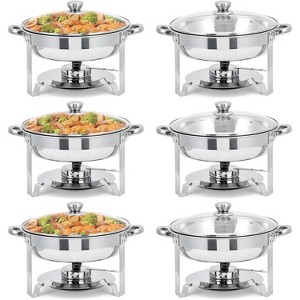 2/4/6-Pack 5QT Round Stainless Steel Chafing Dish Set, Food Warmers with Glass Lids, Fuel Holders & Pans, for Catering, Parties, Weddings & Banquets - 1 of 4