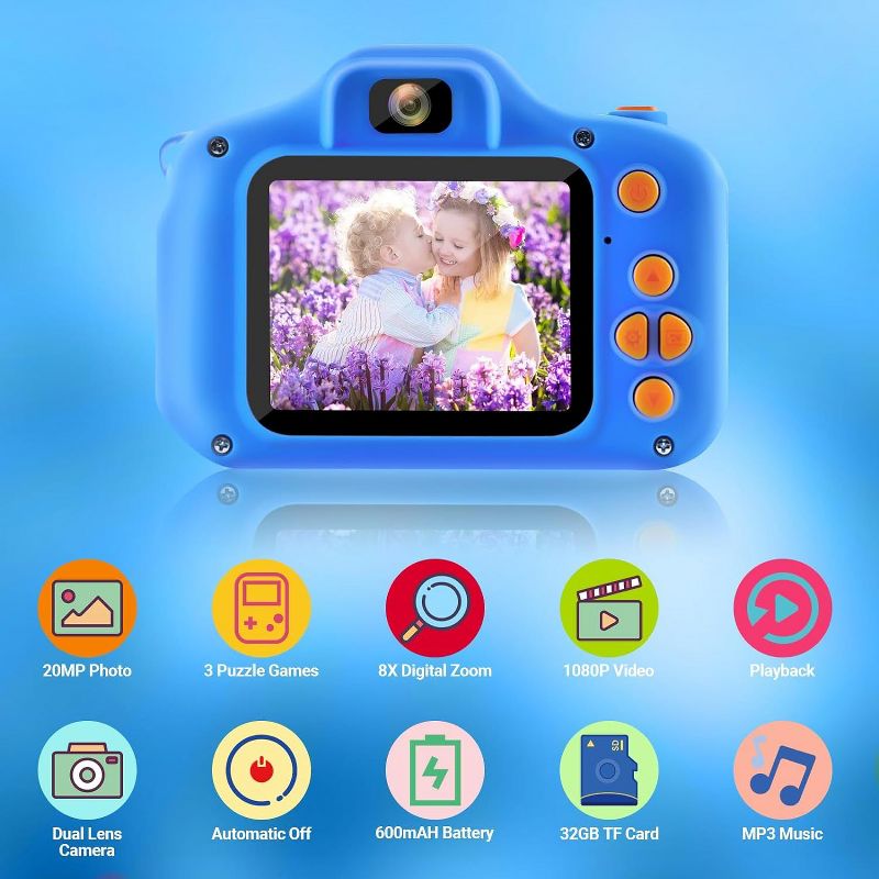 Link Kids Digital Camera 2" Color Display 1080P 3 Megapixel 32GB SD Card Selfie Mode Silicone Cover BONUS Card Reader Included Boys/Girls Great Gift, 2 of 8