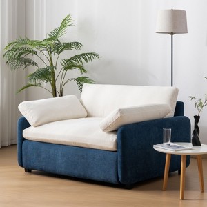 NicBex Couches for Living Room Modern Single Sofa Chair Chenille Upholstered Wide and Deep Seat Accent Armchair with Fluffy Pillows, Blue+Cream - 1 of 4