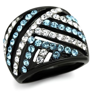 Slickblue Pave Stainless Steel Ring, Sea Blue Synthetic Crystals, Two-Tone IP Black, Bold Sparkle, Women’s size 5–10 - 1 of 4