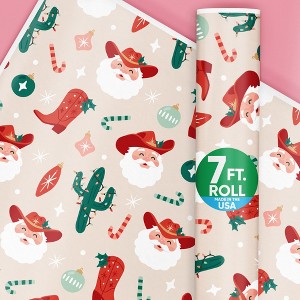 Big Dot of Happiness Christmas Cowboy Wrapping Paper, Holiday Gift Wrapping Paper Roll, Pink Cowgirl Western Gift Wrapping, 24 in x 7 feet, 1 Roll - 1 of 4