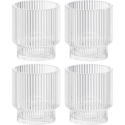 Ripple Ribbed Art Deco Low Ball Drinking Glasses 7.2 oz - Set of 4