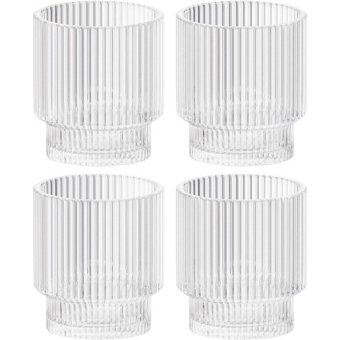 American Atelier Vintage Art Deco 9 Oz. Fluted Drinking Glasses Set Of 4,  Old Fashion Tumbler For Cocktails, Ribbed Lowball Glass Cup For Beverages :  Target