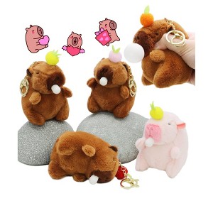 Drooling Capybara Fuzzy Faux Fur Plushie Keychain (1 PIECE) - 1 of 4