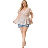 Women's Plus Size Floral Smocked Waist Flare Sleeve V Neck Peplum Blouses - Agnes Orinda - 3 of 4