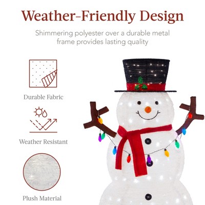 Large White Lighted Pop-Up Snowman with LED Lights and Scarf