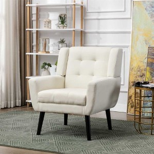 CAVINAS Linen/Velvet/Teddy/Leather Upholstered Accent Chair with Black Legs,Modern Upholstered Armchair with Wood Frame for Living Room - 1 of 4
