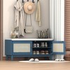 Boho Rattan Entryway Storage Bench, Cushioned Shoe Bench Wooden Shoe Organizer for Hallway/Living Room - ModernLuxe - 2 of 4