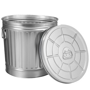 Round Galvanized Steel, Trash Can with Lid - Durable Metal Bucket for Backyard, Lawn, Garden and Yard Use - 1 of 4