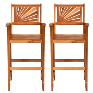 Tangkula Set of 2 Acacia Wood Outdoor Patio Bar Stool with Footrest&Backrest&Armrest - 1 of 4
