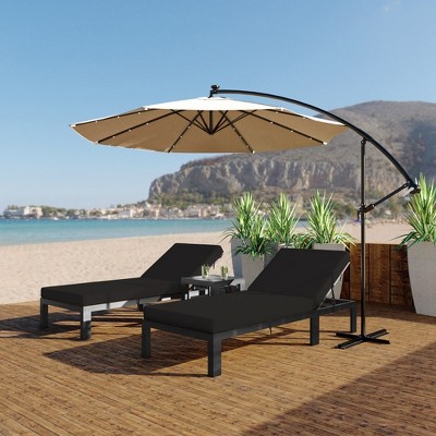 Chelsea Black Aluminum Outdoor Chaise Lounge Chair with Side Table